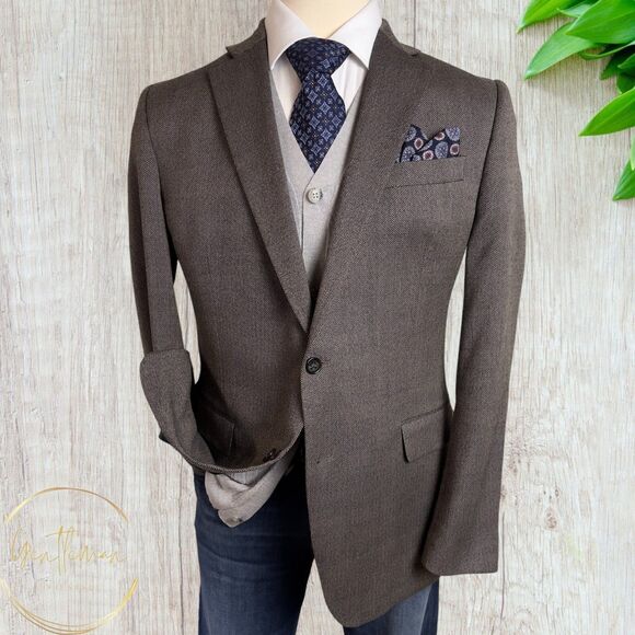 STAFFORD Classic fit Mens Blazer Sport Coat Two Button Jacket 44L Brown Wool - Picture 2 of 10